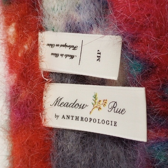 Meadow Rue Anthropologie Womens Fuzzy Sweater Sz MP Floral Pullover Furry Pink - Picture 2 of 5